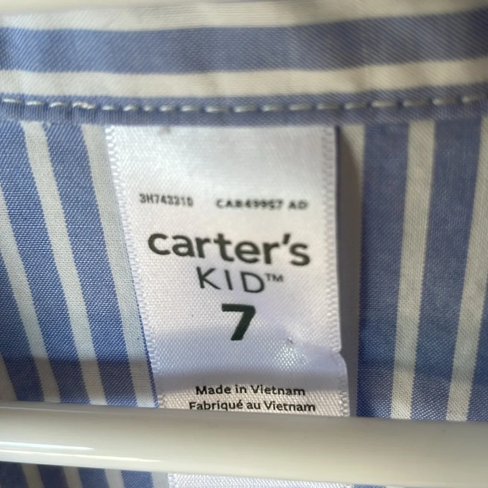 CARTERS GIRLS BLUE WHITE STRIPED LONG SLEEVE DRESS WITH BROWN BELT SIZE 7